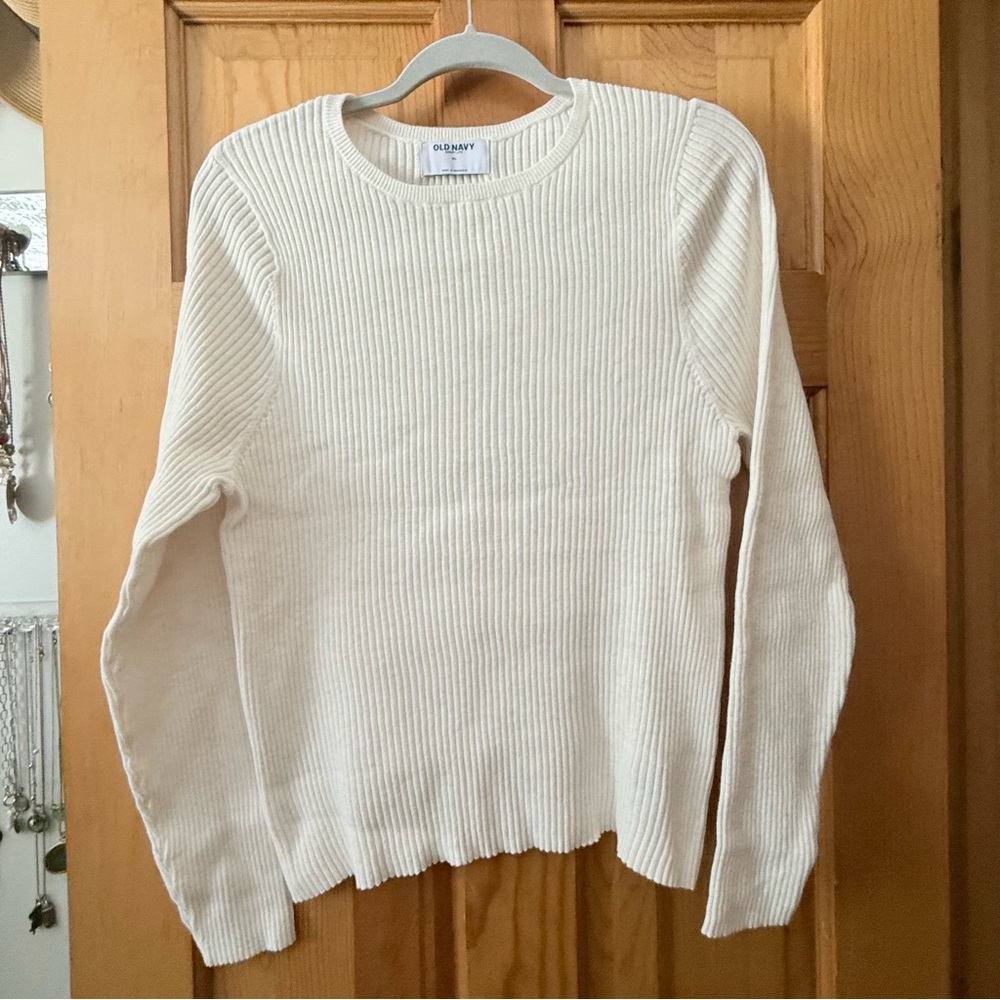 Old Navy Soft Rib Knit Cream Sweater | XL | Stretchy Everyday Classic